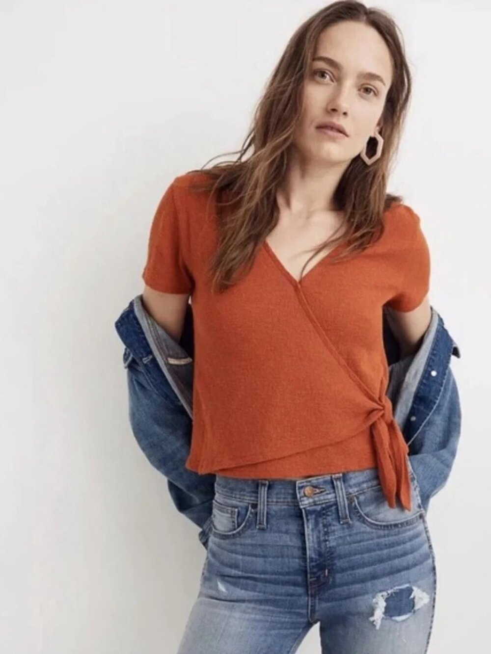 Burnt Orange Wrap Top - Madewell
